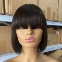 Wig Bob pendek grosir mesin rambut Vietnam mentah tanpa renda Wig rambut manusia lurus untuk wanita hitam Wig Bob murah dengan Bang