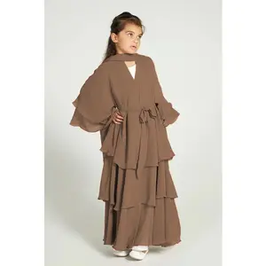 Middle East Muslim Abaya Girls Three-layer Chiffon Children's Islamic Clothing Abaya Long Dress For Kids