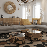 Table basse de luxe en laiton martelé à la main avec plateau miroir noir pour salon et mobilier d'hôtel