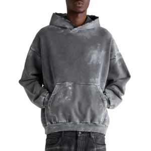 Sup sbiadito lavaggio nero oversize 100% cotone felpa con cappuccio da uomo con bordi angosciati - Product Image 1