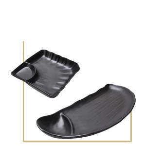 Assiettes à sushi rectangulaires en mélamine noire personnalisées pour la maison et les restaurants, avec soucoupe, <span class=keywords><strong>vaisselle</strong></span> de fête durable et lourde - Product Image 5