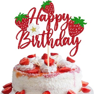 Decorazioni per Torta Ecologiche a Tema Fragola Rossa Glitterata per 6° <span class=keywords><strong>Compleanno</strong></span> di Bambini e Bambine, 14cm - Product Image 4