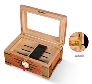 Caja de cigarros de madera de lujo personalizada de fábrica con higrómetro superior de vidrio Gabinete de almacenamiento divisor de humidificador-para caja de cigarros - Product Image 1