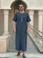 Nouvelle collection été 2026 : Kaftan islamique pour homme à manches courtes, brodé, vêtement musulman confortable, mode ethnique moderne, robes Jubba
