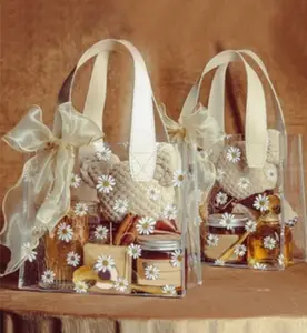 Sac cadeau de mariage en ruban de luxe imprimé marguerite Spot sac à main en pvc transparent sac cadeau pour la Saint-Valentin sac cadeau transparent avec poignée