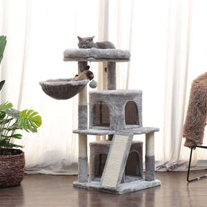 Arbre à chat en bois luxueux et écologique, personnalisé, à 4 niveaux, grand espace, avec griffoir et jouet - Product Image 6