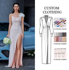 D M Custom Vendor Party Mesh splicing flowers bridesmaid dresses Women Vestido De Fiesta Para Mujer Wedding Evening Dresses