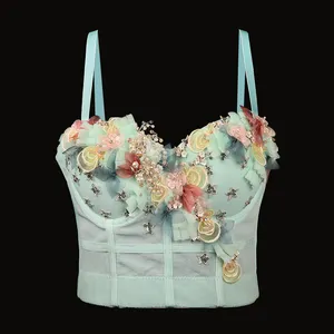 Korset dan Bustier Wanita, Korset dan Bustier Jaring Lapisan Ganda Crop Top Pembentuk Pinggang Pas Tanpa Lengan Kasual Mode