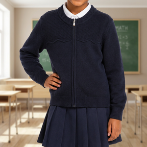 School Uniform <b>Cardigan</b> for Girls School Use Zipper Front 55% Cotton & 45% Polyester Knit Fabric - Product Image 3
