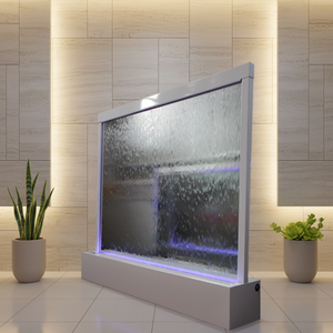 Fontana d'Acqua in Vetro Temperato Trasparente con Cascata a Parete in Acciaio Inox per Decorazione d'Interni, Vendita Diretta dalla Fabbrica - Product Image 1