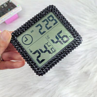 Thermomètre Hygromètre Numérique DIY Pinky Salon Decor pour Extensions de Cils, Mini Thermomètre d'Humidité Intérieur avec Strass