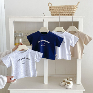 재고 있음 한국 스타일 곰과 글자 프린트 크루넥 반팔 상의(베이비 6M-3Y, 여름용) - Product Image 1