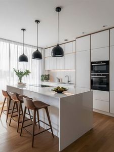 Aisdecor ตู้ครัวโมดูลาร์แลคเกอร์ไม้อัจฉริยะทันสมัยแบบกำหนดเองไม่มีมือจับสีขาวพร้อมก๊อกน้ำและบานพับสำหรับใช้ในโรงพยาบาล - Product Image 5