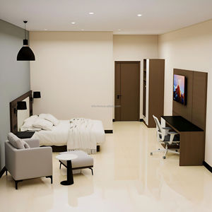 Fournisseur de meubles sur mesure OEM, ensemble de chambre à coucher pour hôtel 3 étoiles avec lit plateforme en MDF, tête de lit intégrée, tables de chevet assorties - Product Image 5