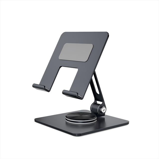 360° Rotating Foldable Aluminum Tablet Stand, 6mm Thick Base Height Adjustable Holder 4kg Load for 12.9 Inch Tablets