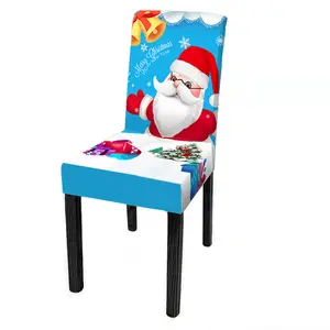 Housses de chaises en Spandex, couleur unie, imprimé extensible, protection, amovible, lavable, pour siège de salle à manger, noël