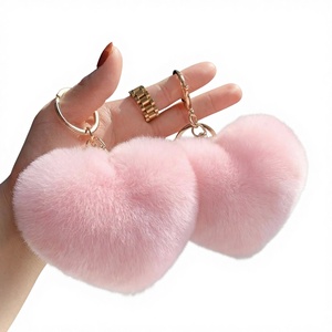 For Love Heart Fluffy Fur Keychains Soft Mini Plushies Key Rings for School Bag Safety Claw Machine Gift