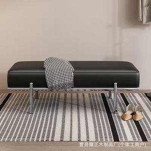 Retro-style luxury shoe changing stool, doorway, home use, genuine leather, simple and modern <b>bed</b> <b>end</b> stool, designer long - Product Image 2