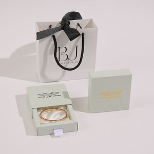 Boîte de rangement à bijoux en papier avec tiroir coulissant, personnalisée, de luxe, carrée, faite à la main, avec estampage à chaud doré, ruban, ensemble de bijoux, emballage - Product Image 5