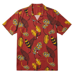 Tremendous Cost 100% Organic Cotton Camp Collar Short Sleeve Sustainable Abstract <b>Repeat</b> Pattern Mens Tropical Print Shirts - Product Image 1
