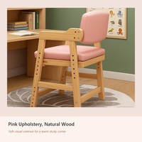 Chaise d'étude en bois pour enfants avec siège rembourré et dossier haut réglable en hauteur pour bureau, chambre et salle de classe