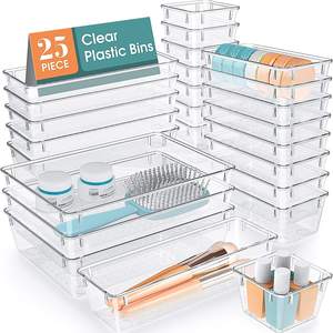 Juego de 25 Organizadores Transparentes de Plástico para Cajones y Escritorio, Cajas de Almacenamiento para Maquillaje, Joyas y Artilugios - Product Image 1