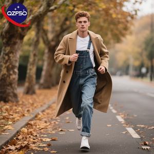 QZFSO Custom <b>Men's</b> New Design <b>Long</b> <b>Wool</b> Blend <b>Overcoat</b> Thick Woolen Coat Woven Adults Print Pattern Jacket - Product Image 1