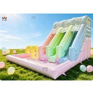 Super Castle Pastel Colour PVC Inflatable Water Slide 5x5x3.4m Amusement Park Jumping Bouncer Castle for 6-10 People Party - Product Image 2