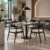 Ensemble de salle à manger en bois minimaliste moderne avec chaises en cuir PU et structure en fer, mobilier commercial pour restaurant, café, hôtel