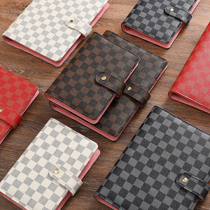 Luxo A5 A6 A7 Checkered Orçamento Binder 6 Anel Pu Couro Grade Padrão Dinheiro Orçamento Binder Notebook Planner Shell Com LOG Personalizado