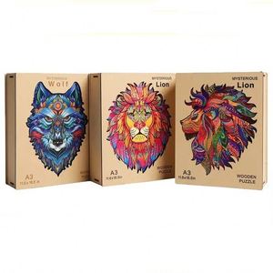 Regalos de Navidad y Acción de Gracias, Rompecabezas de Madera con Forma de Animales Únicos, Cabeza de León y Lobo, para Adultos - Product Image 1