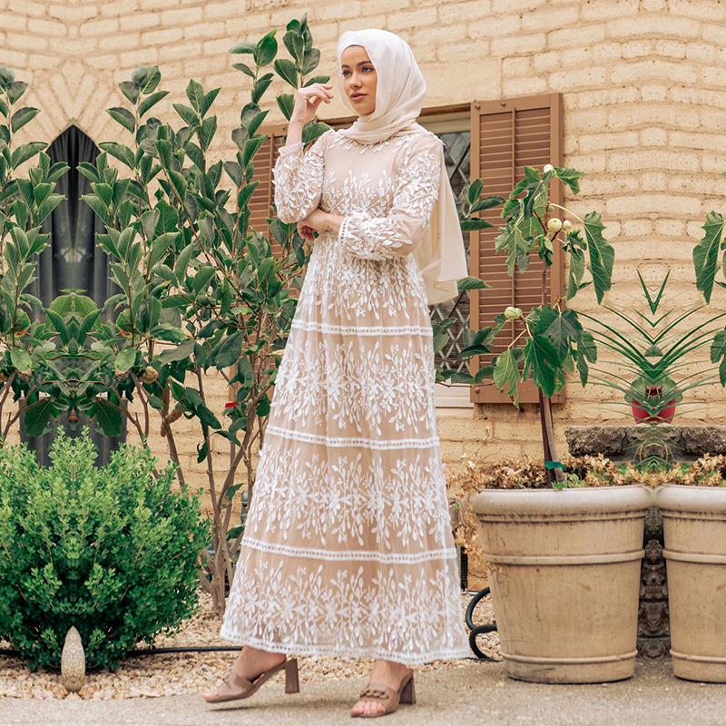 Jubah Long Dress Lace Muslimah Women Muslim Sequin Lace Kimono
