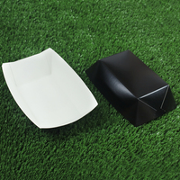 #500 5 lb. Noir avec intérieur brun Kraft bateau à emporter jetable plateau alimentaire en papier noir solide