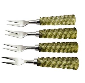 Vente chaude 24pcs Hôtel Couverts Ensemble Jaune Original Acrylique Poignée En Acier Fourchette En Acier Inoxydable Pas Cher Prix Durable Caractéristique - Product Image 1