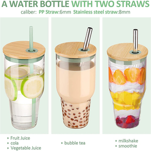 Gran oferta, vaso de vidrio de 32oz con pajita para jugo, botella de agua de vidrio ecológica con funda de silicona, tapa de Bambú - Product Image 3