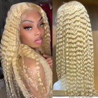 Perruque en dentelle transparente 13*4 en gros, densité 180%, cheveux vierges, blond platine 613, perruque bouclée crépue, perruques en cheveux humains