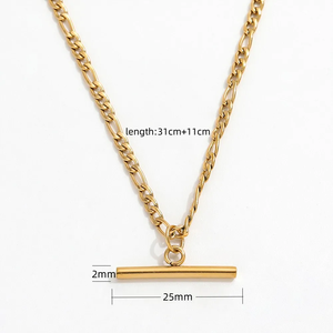 Fenny venta al por mayor 18K PVD plateado Simple <span class=keywords><strong>Figaro</strong></span> Choke cadena de moda Toggle <span class=keywords><strong>Bar</strong></span> colgante collar de acero inoxidable para mujeres - Product Image 2