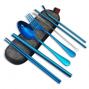 Nouvel arrivage : Ensemble de couverts portables en acier inoxydable réutilisables avec étui pour la maison et les voyages - Product Image 6