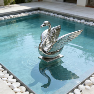 ประติมากรรมหงส์สแตนเลสขัดเงาแบบกำหนดเอง ของตกแต่งสวน/สวนสัตว์ พร้อมน้ำพุ - Product Image 5