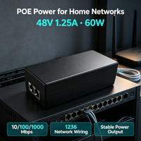 Inyector PoE Gigabit ANPA 48V DC Activo 10/100/10000Mbps con Detección Inteligente, Certificación 3C, Fuente de Alimentación Ethernet para Escritorio, Cámara IP
