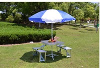 Table de pique-nique pliante portable en aluminium avec 4 sièges, style valise, pour camping en extérieur, voyage, jardin, barbecue, fête