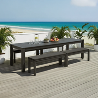 Ensemble table et bancs de salle à manger d'extérieur en aluminium blanc, résistant aux intempéries et antirouille, pour terrasse, jardin, villa