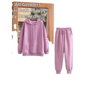 2024 Autumn Eco-Friendly Reversible Unisex Plus Size Fleece Warm Casual 2 in 1 Hooded <b>Sports</b> Suit <b>Apparel</b> - Product Image 3