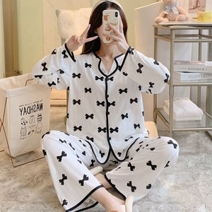 Dames Lente Nachtkleding Tweedelige Thuiskleding Katoenen Herfst Dunne Broek Met Lange Mouwen Pyjama Dames Nachtjapon Ijs Zijde Loungekleding - Product Image 5