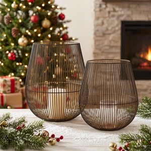 Lot de lanternes porte-bougies en fer forgé, grand format, noir et or, pour la maison, Noël, la table, le jardin et diverses occasions – Vente en gros, populaire - Product Image 2