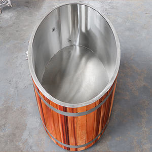 2025 Caisheng haute qualité extérieur 1 personne coquille de cèdre rouge ovale baignoire plongeante froide avec PU noir isolation couverture caisse en bois - Product Image 3