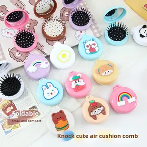 Mignon petit pour fée pliant pour Airbag peigne ensemble Portable en plastique coussin tête Massage peigne maquillage miroir dessin animé emballage - Product Image 1