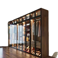Meuble de chambre à coucher moderne de luxe, armoire pliante pour organiser les vêtements avec éclairage LED, portes en verre, panneau en bois, placard, armoire