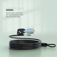 MK805 Vente en gros Alliage de zinc et acier inoxydable Type de clé tubulaire Serrure de câble pour ordinateur portable avec câble de 6mm 1.8m pour Kensington Slot T-Bar