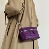 Sac bandoulière pour femme en cuir véritable à motif crocodile, fermeture éclair, multifonctionnel, organiseur de voyage portable, trousse de maquillage, sac à déjeuner